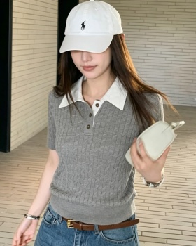 Twist knitted retro tops pullover slim T-shirt for women