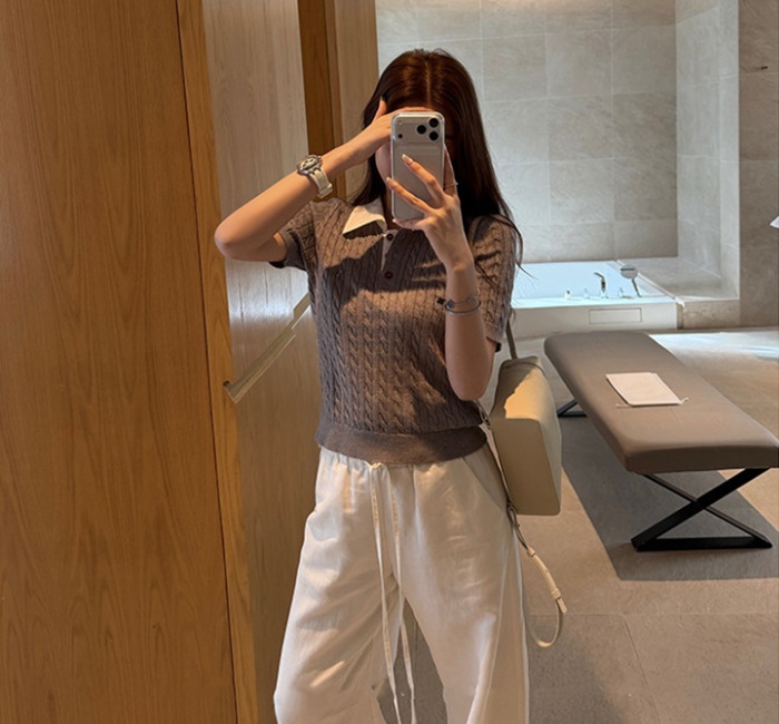 Twist knitted retro tops pullover slim T-shirt for women