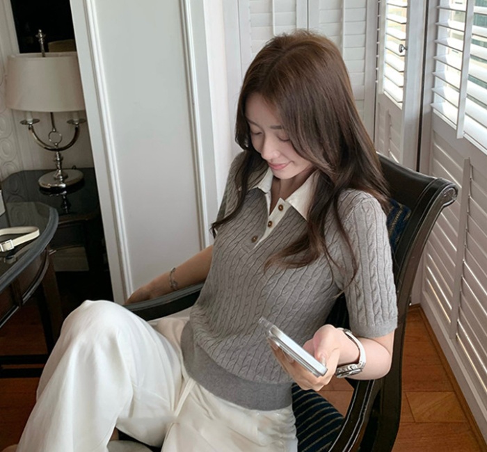 Twist knitted retro tops pullover slim T-shirt for women