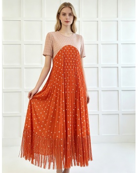 Vacation loose dress short sleeve tassels long dress