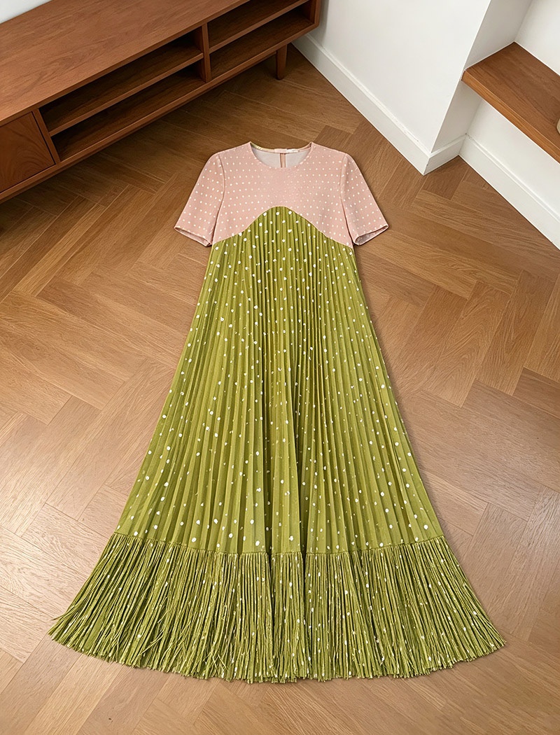 Vacation loose dress short sleeve tassels long dress