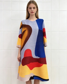 Fold elegant loose mixed colors A-line summer dress