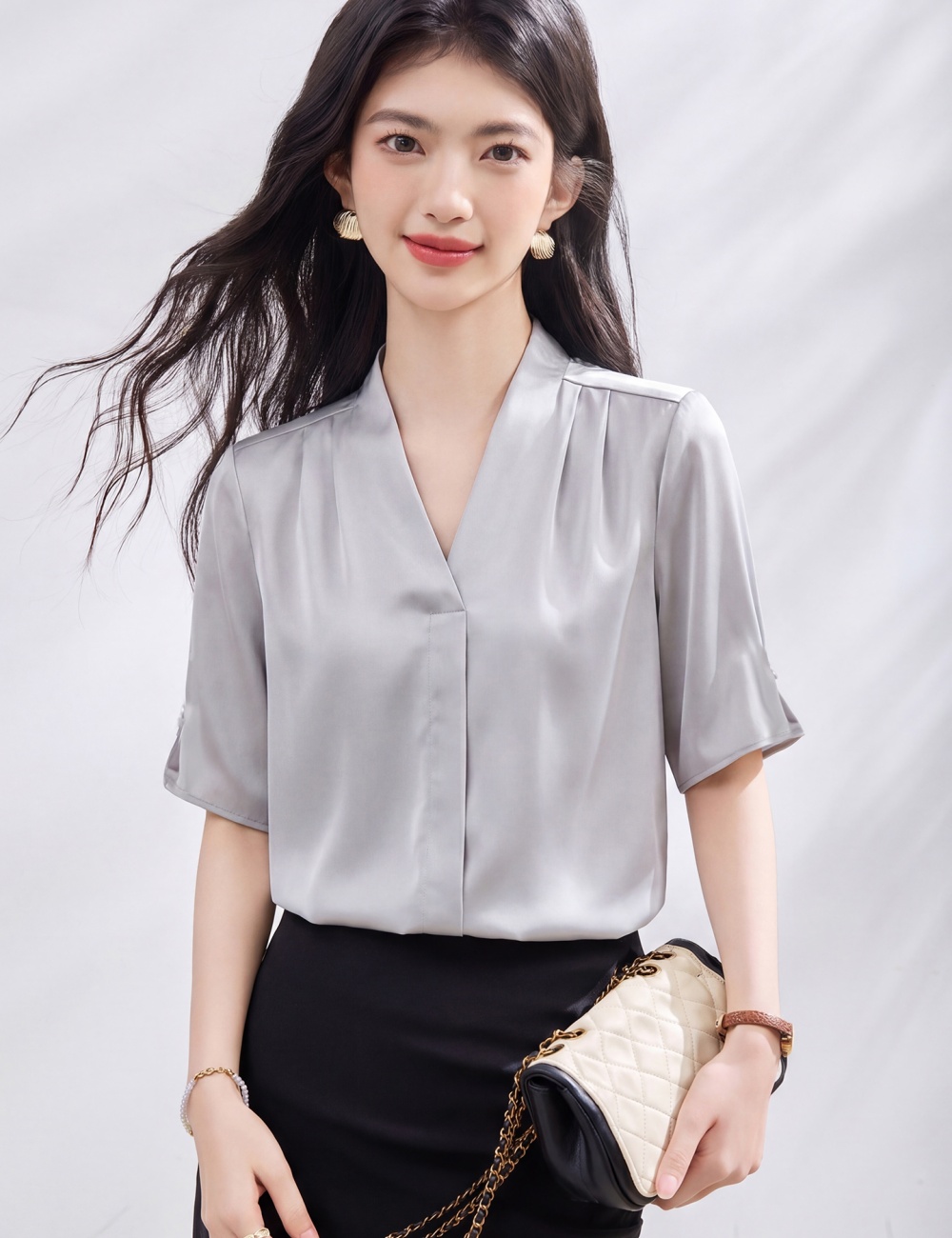 Korean style summer tops beading shirt for women