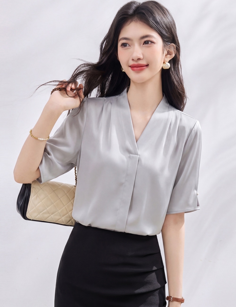 Korean style summer tops beading shirt for women
