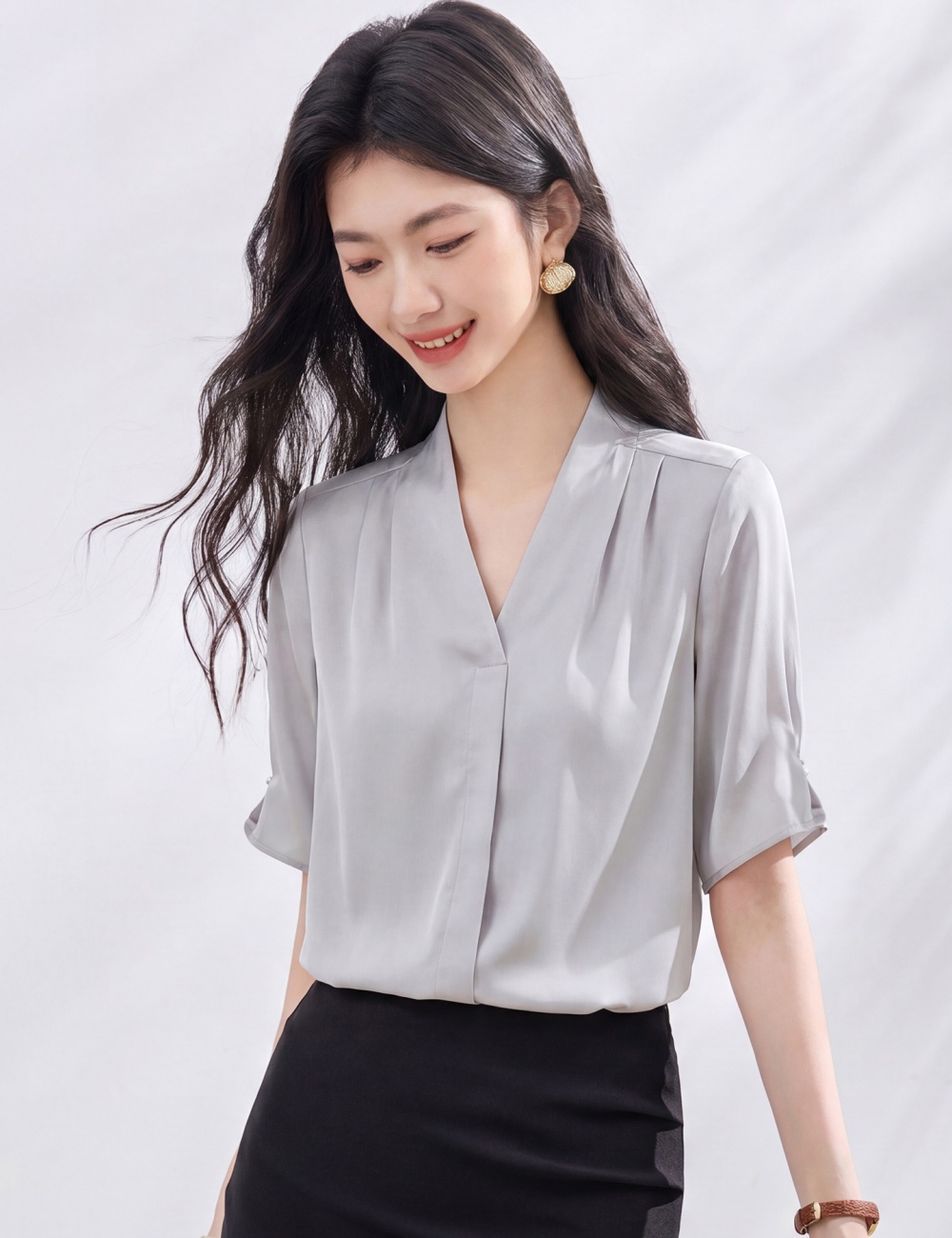 Korean style summer tops beading shirt for women