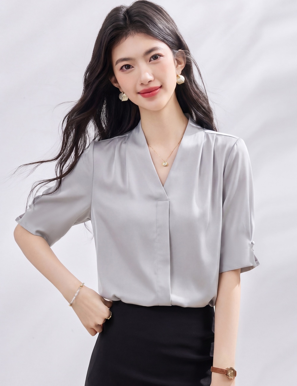 Korean style summer tops beading shirt for women