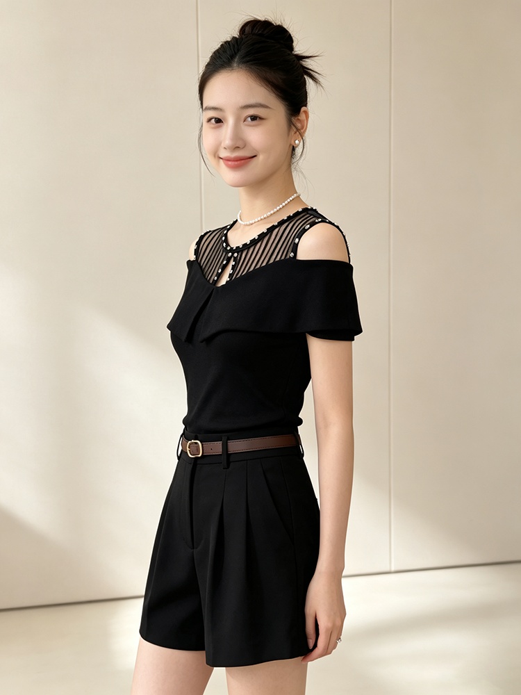 Splice strapless tops enticement T-shirt for women