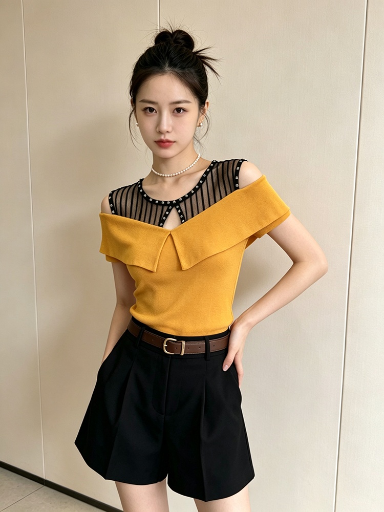 Splice strapless tops enticement T-shirt for women