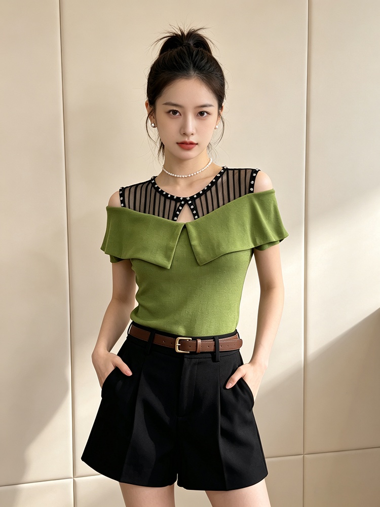 Splice strapless tops enticement T-shirt for women