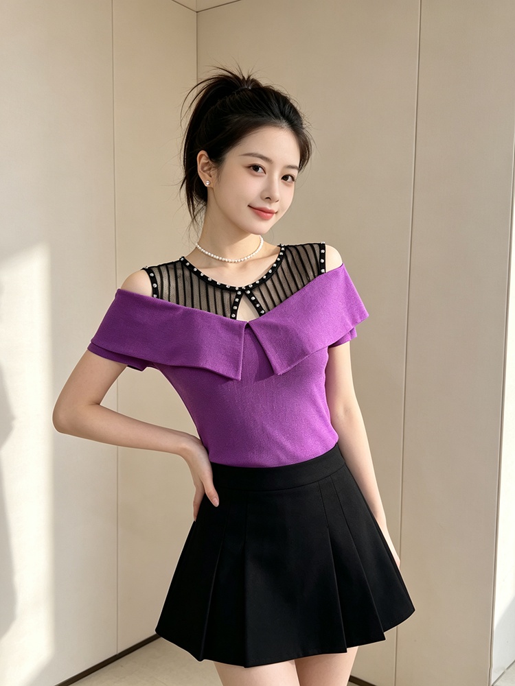 Splice strapless tops enticement T-shirt for women