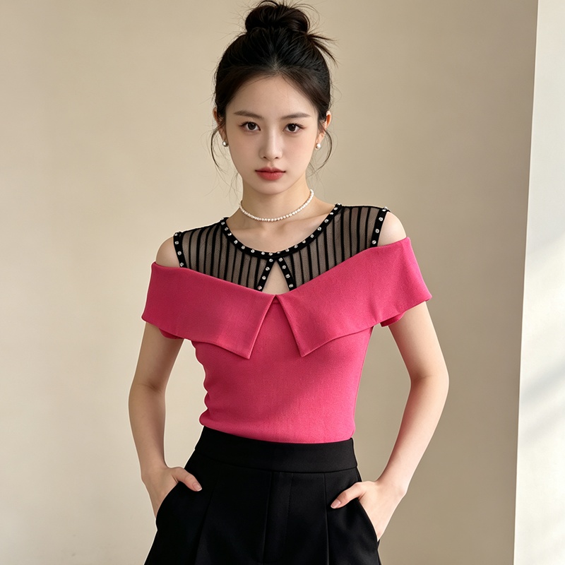 Splice strapless tops enticement T-shirt for women