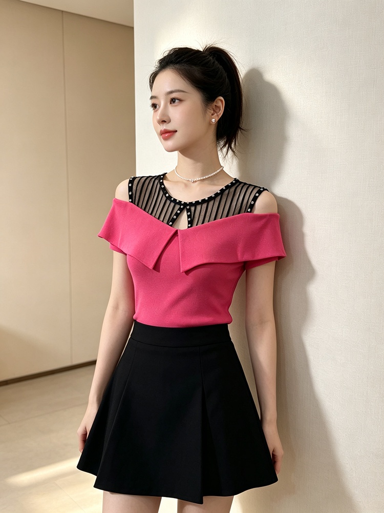 Splice strapless tops enticement T-shirt for women