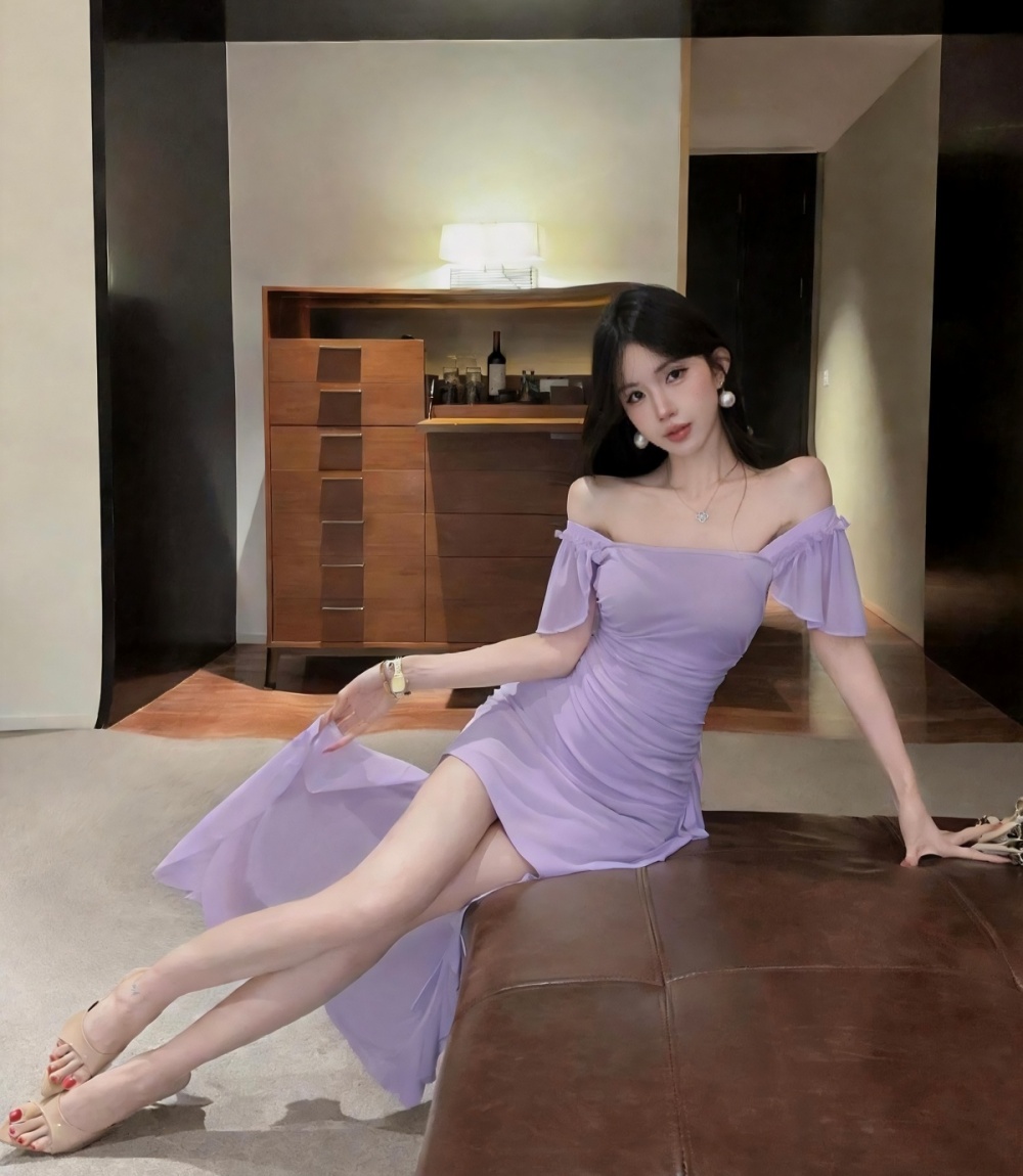 Irregular enticement long dress slim dress