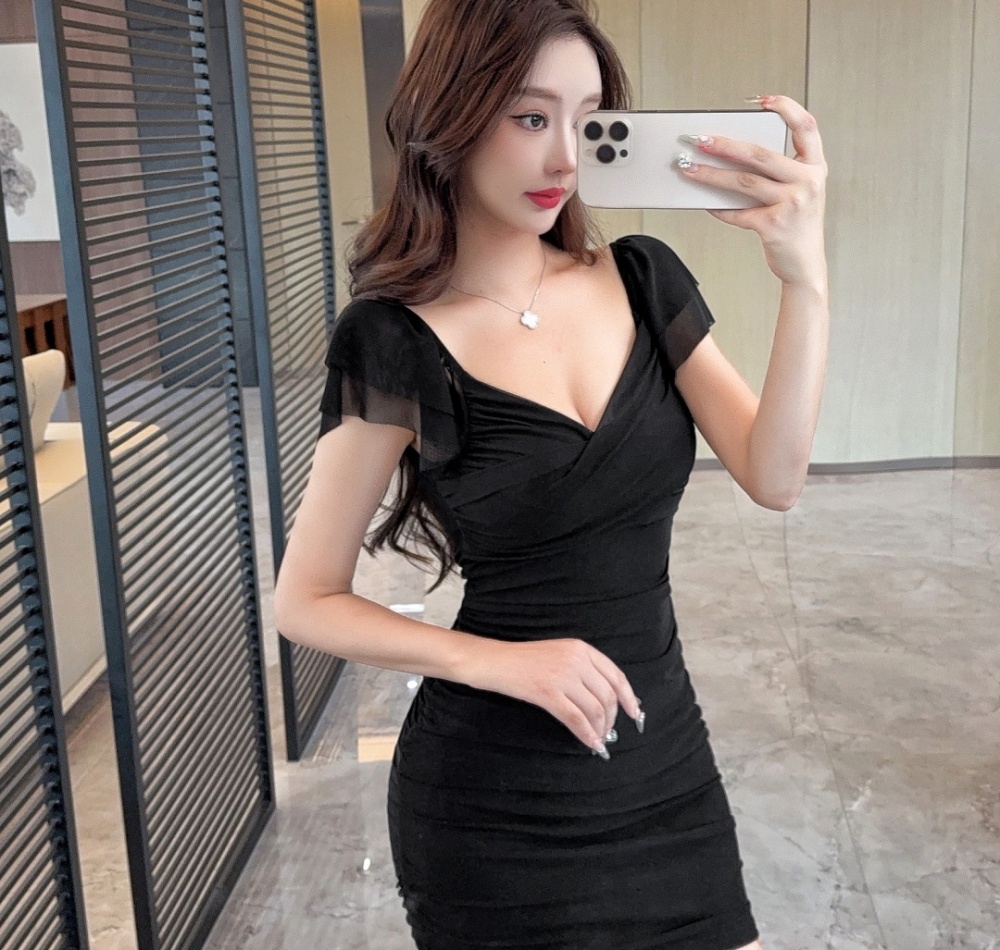 Spicegirl V-neck T-back package hip gauze dress