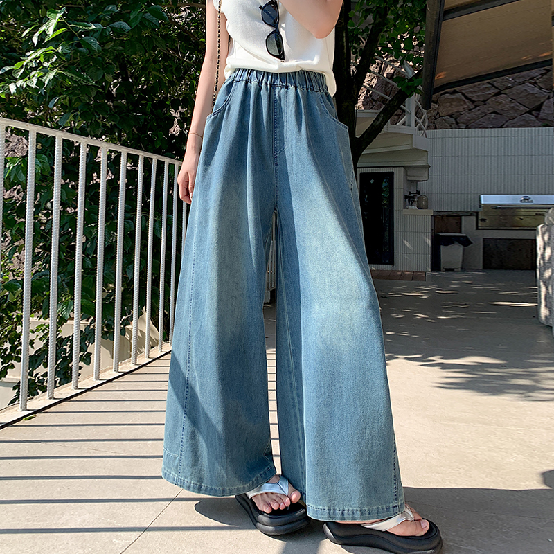 Summer wide leg long pants drape high waist jeans