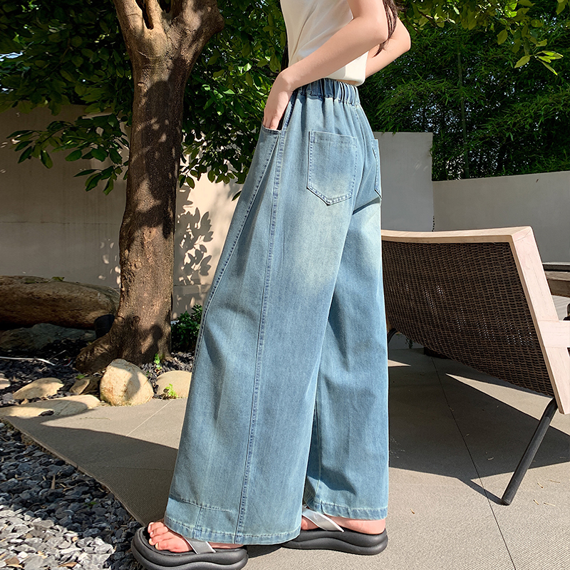 Summer wide leg long pants drape high waist jeans