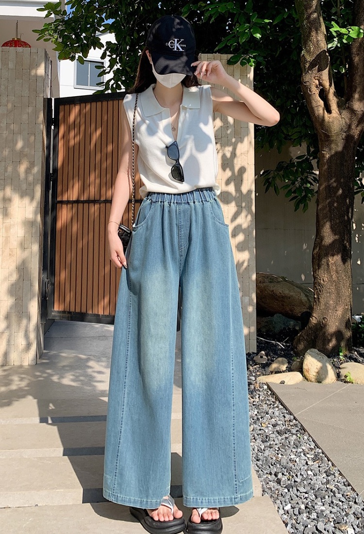 Summer wide leg long pants drape high waist jeans