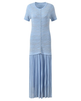 Pleated strap dress slim dress 2pcs set