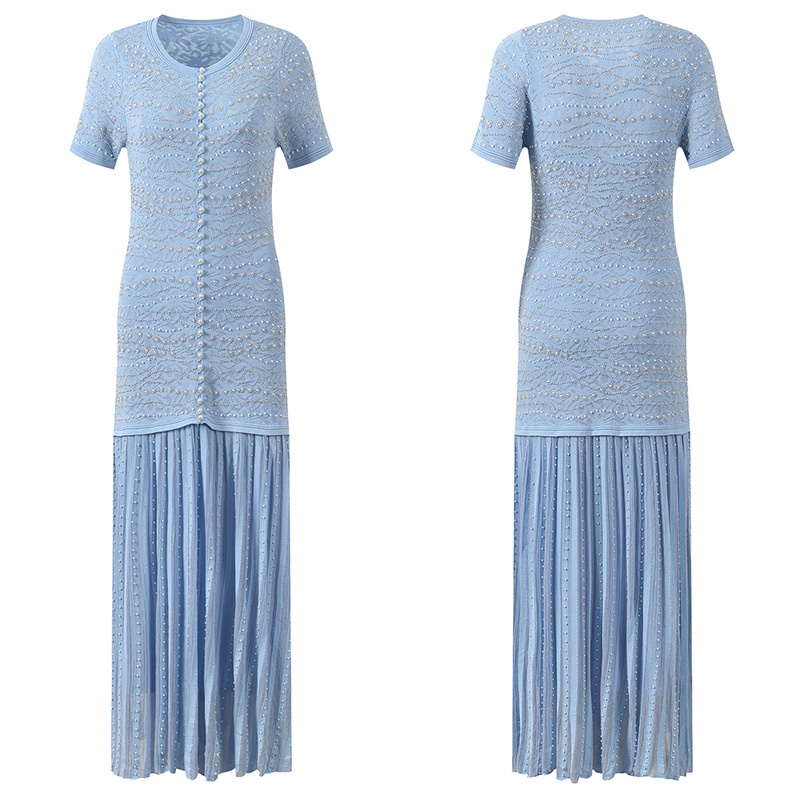 Pleated strap dress slim dress 2pcs set