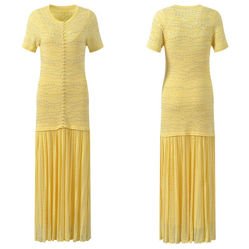 Pleated strap dress slim dress 2pcs set