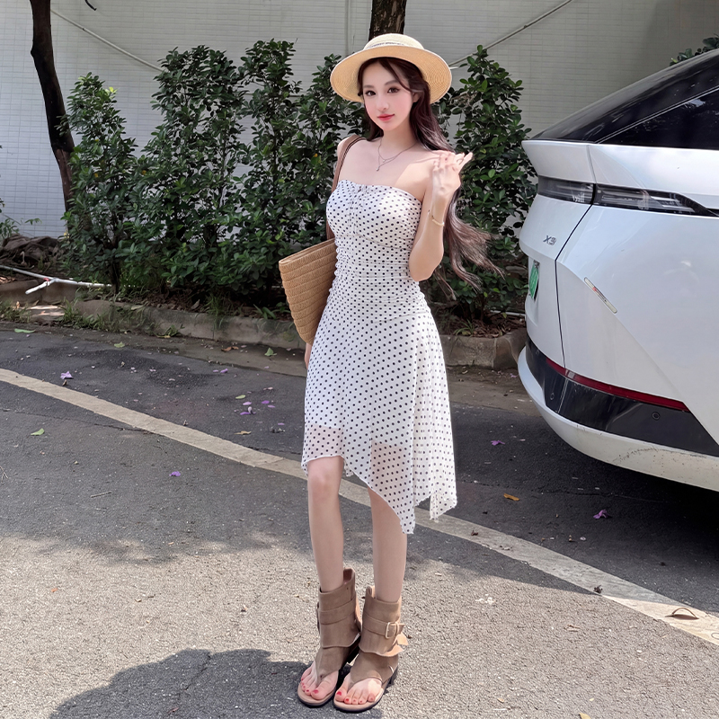 Temperament dress pinched waist T-back for women