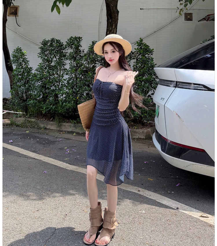 Temperament dress pinched waist T-back for women