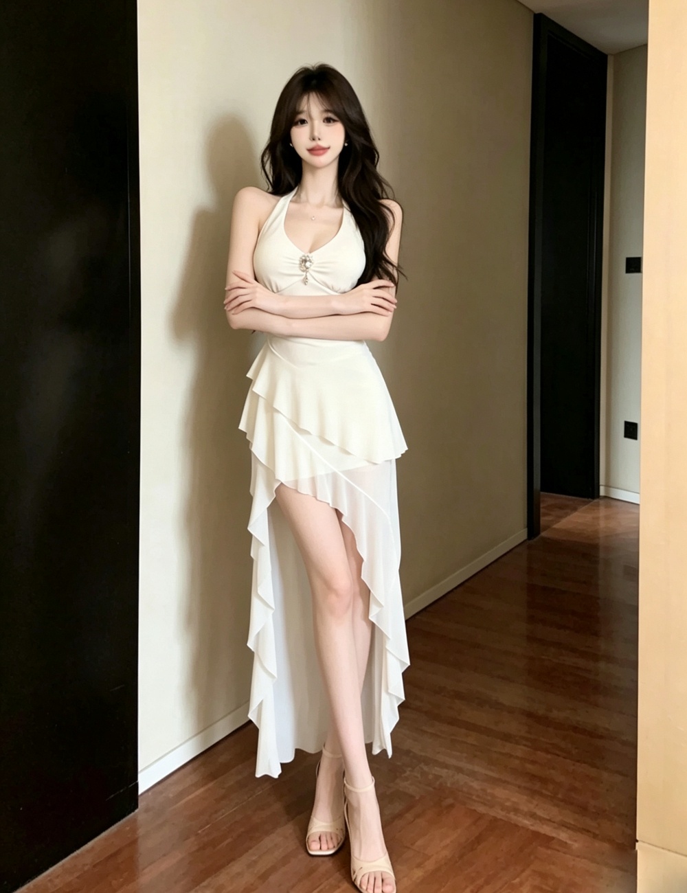 Irregular split dress gauze long dress for women