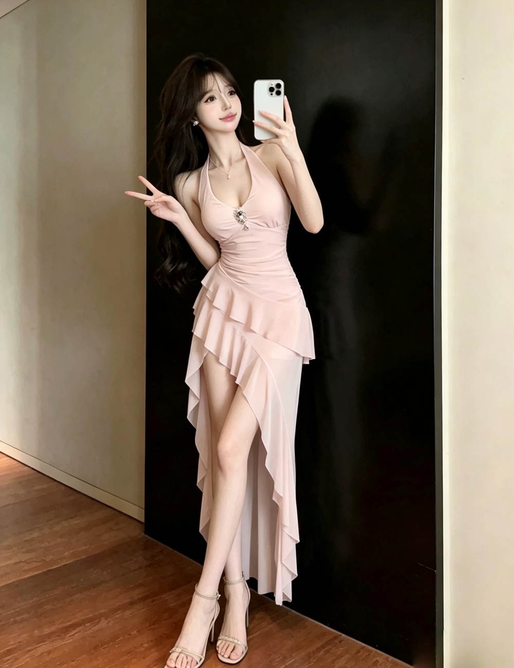 Irregular split dress gauze long dress for women