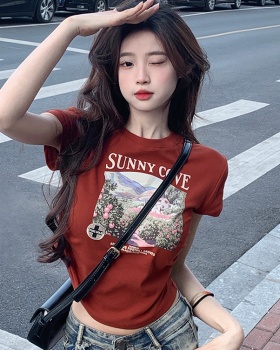 Round neck summer tops printing T-shirt for women