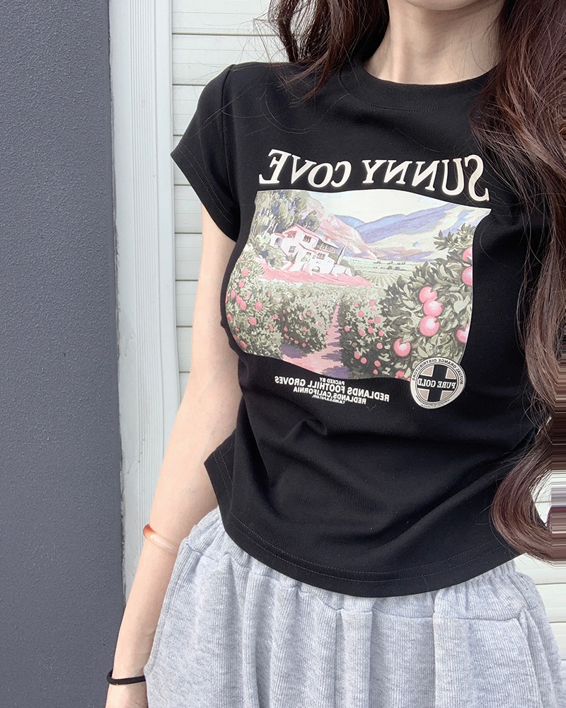 Round neck summer tops printing T-shirt for women