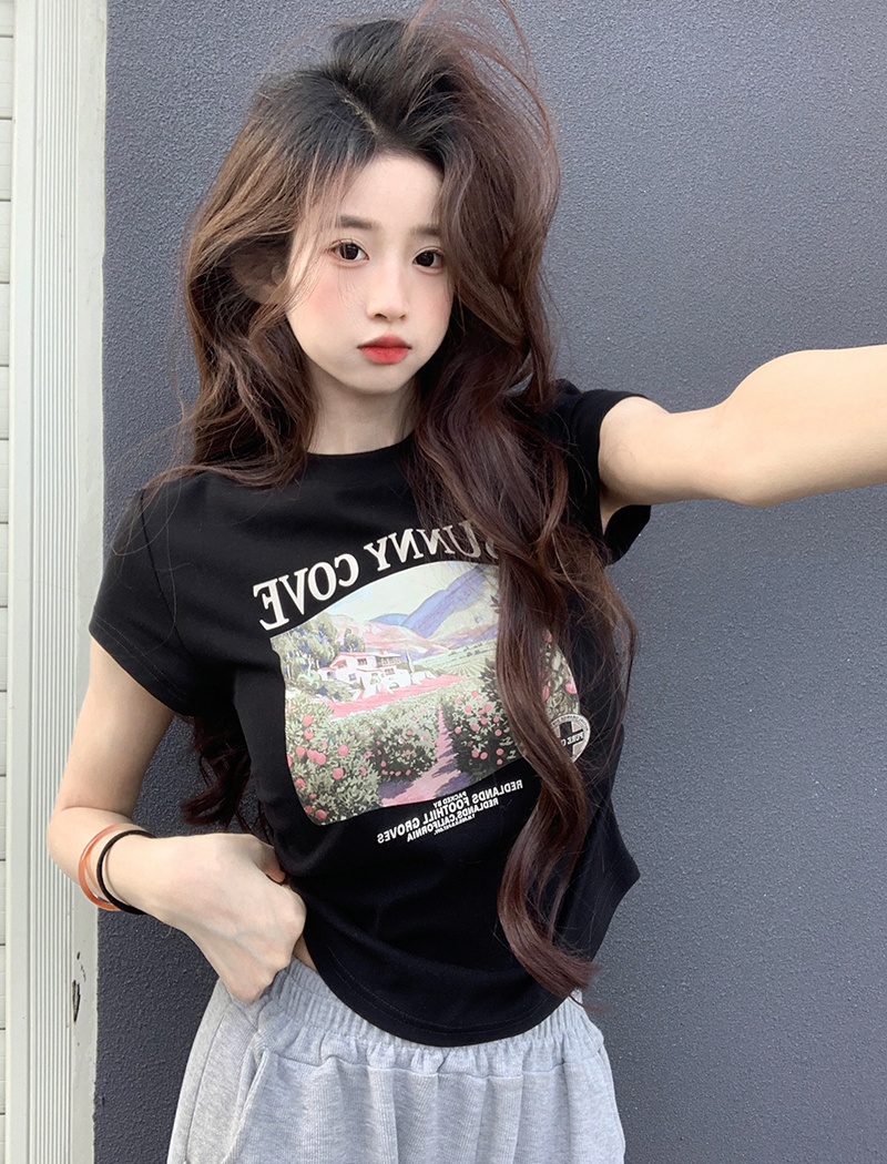 Round neck summer tops printing T-shirt for women