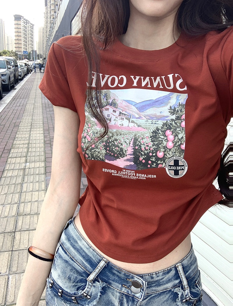 Round neck summer tops printing T-shirt for women