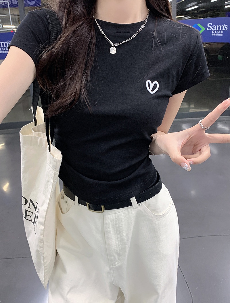 Pure cotton round neck tops short T-shirt for women