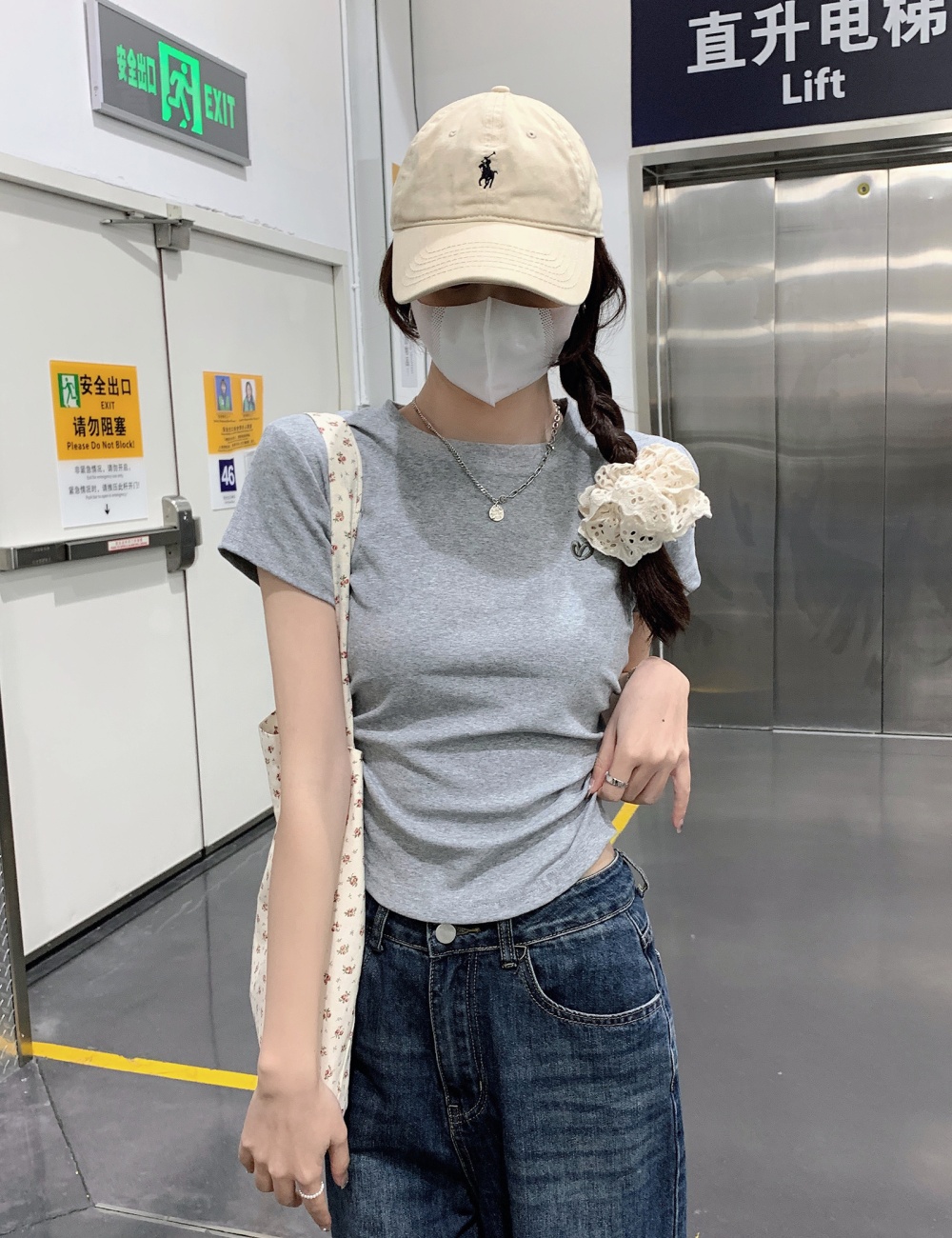 Pure cotton round neck tops short T-shirt for women