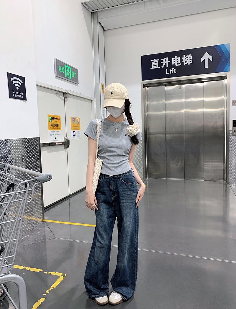 Pure cotton round neck tops short T-shirt for women