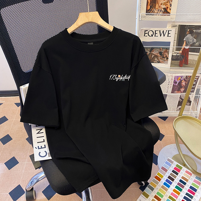 Summer short sleeve tops long round neck T-shirt for women