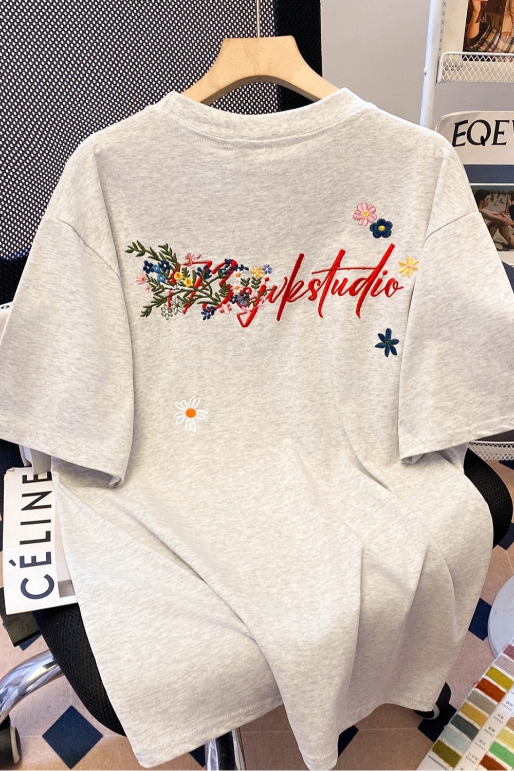 Summer short sleeve tops long round neck T-shirt for women