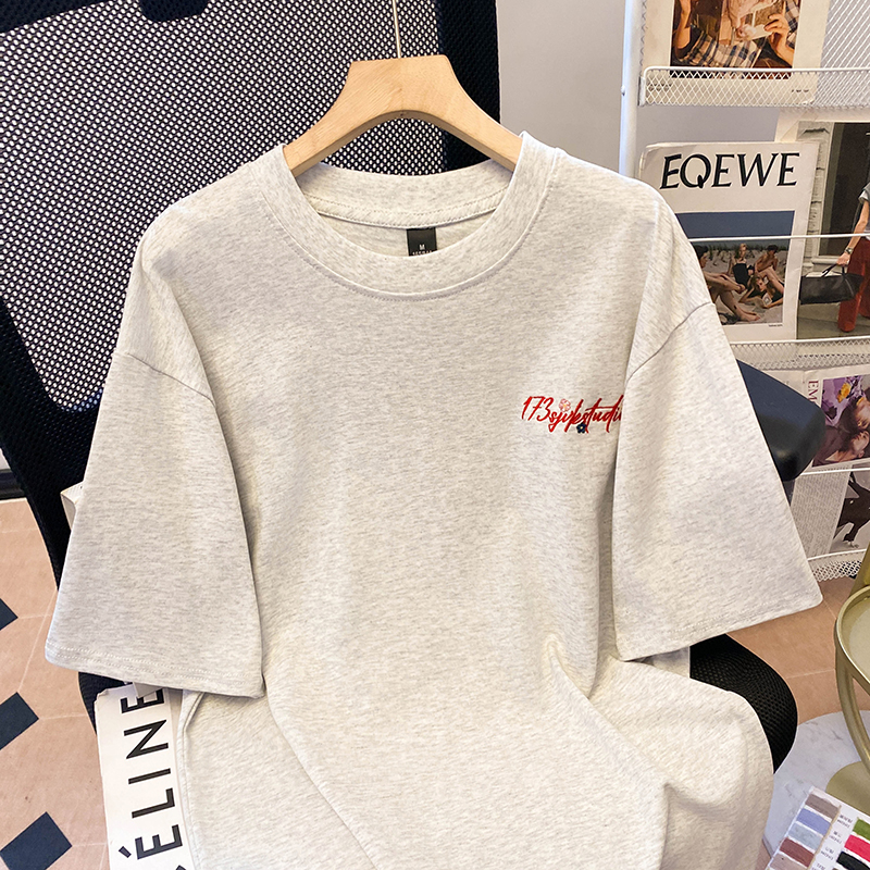 Summer short sleeve tops long round neck T-shirt for women