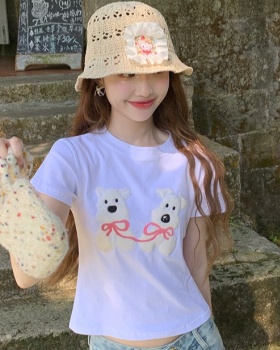 Slim summer tops round neck T-shirt for women