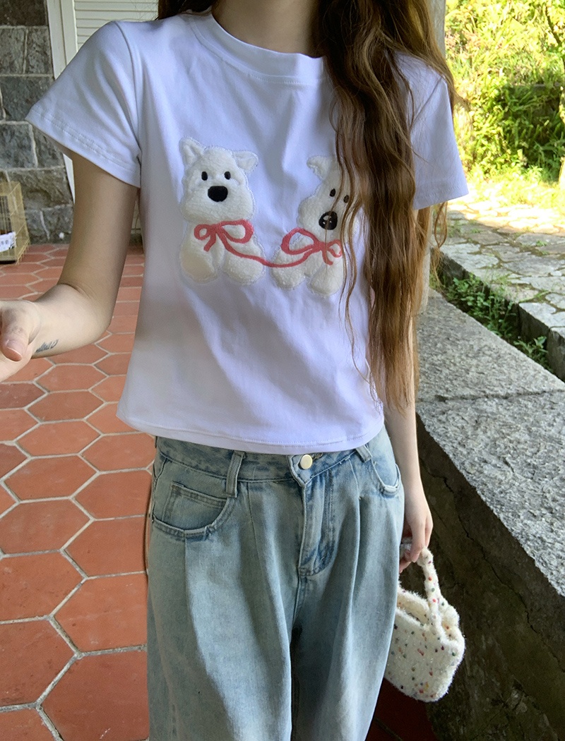 Slim summer tops round neck T-shirt for women