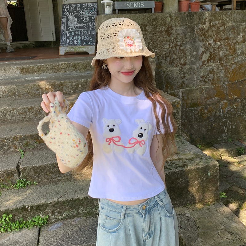 Slim summer tops round neck T-shirt for women