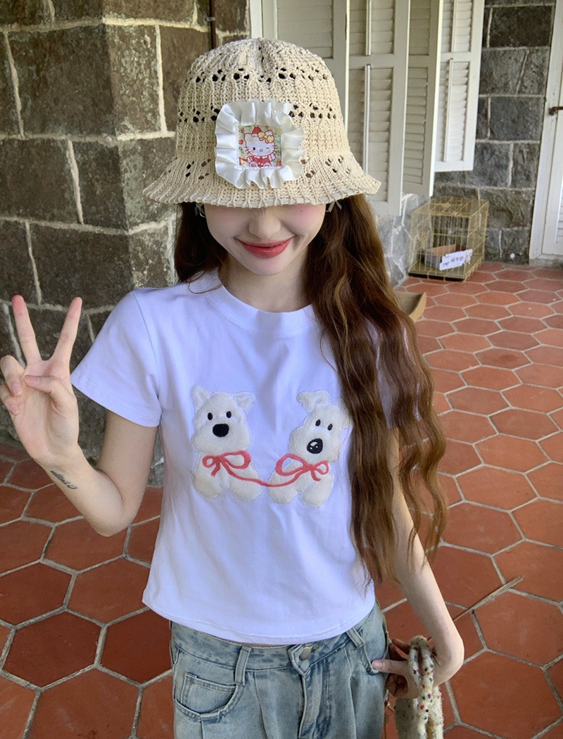 Slim summer tops round neck T-shirt for women