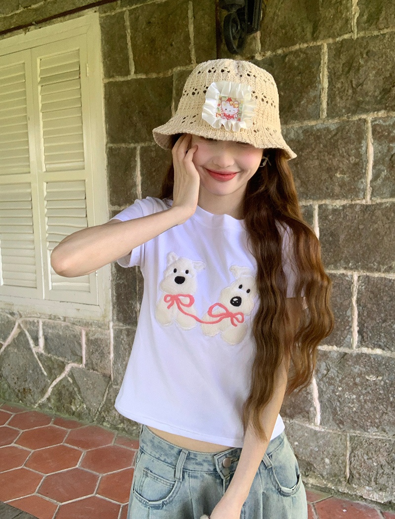 Slim summer tops round neck T-shirt for women