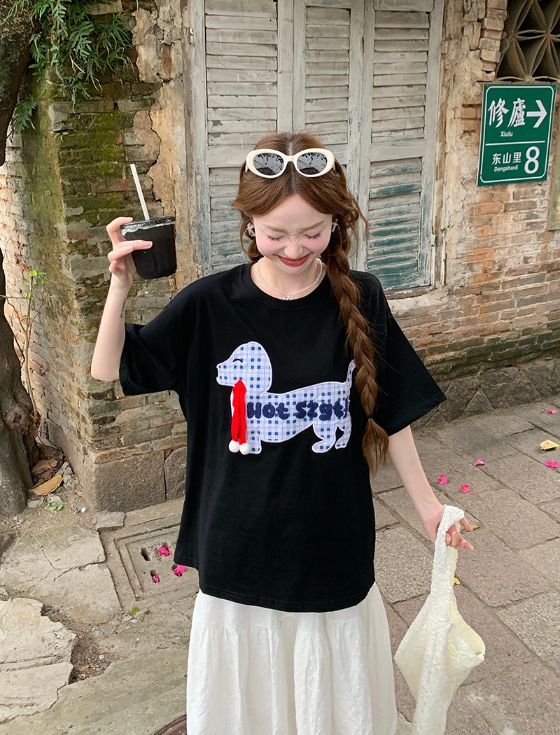 Round neck double yarn tops long summer T-shirt for women