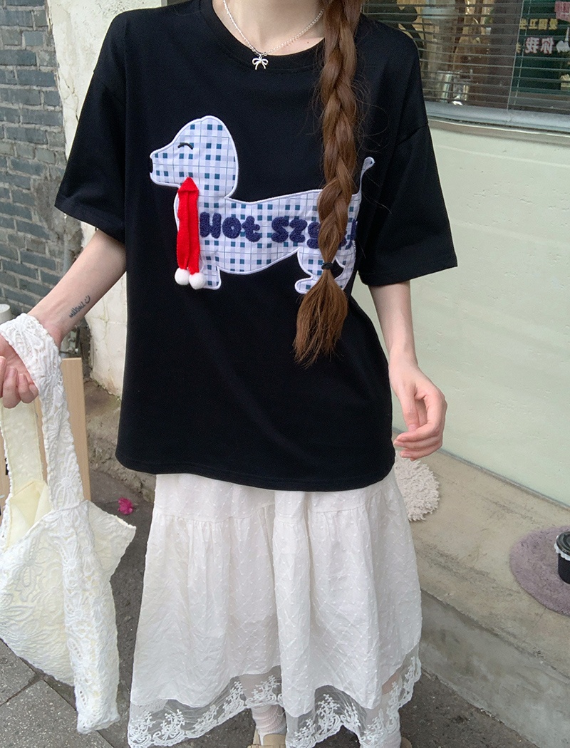 Round neck double yarn tops long summer T-shirt for women