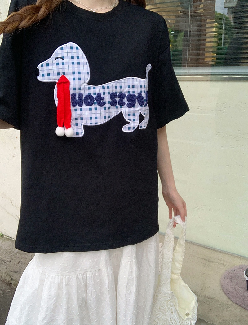 Round neck double yarn tops long summer T-shirt for women