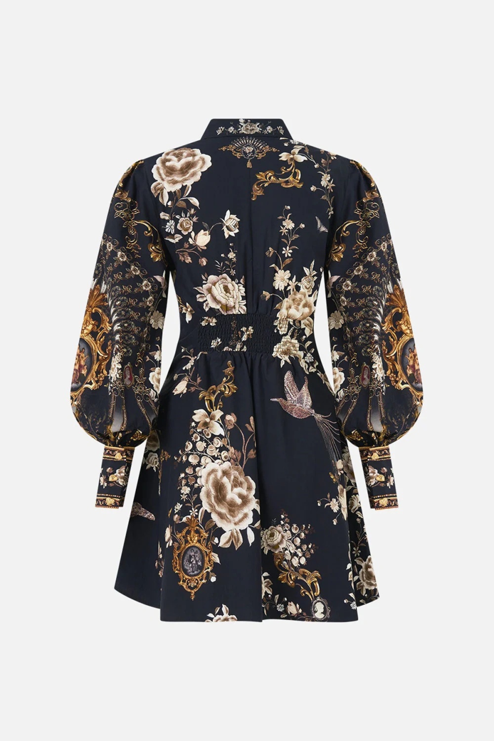Shirt collar pinched waist elasticity printing dress