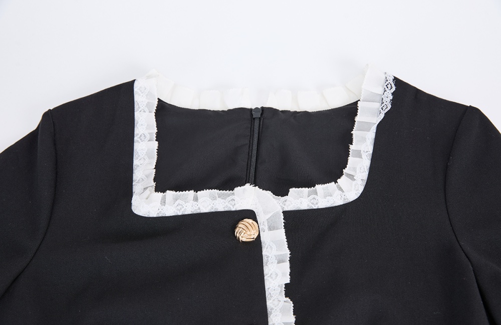 Lace commuting square collar high waist dress