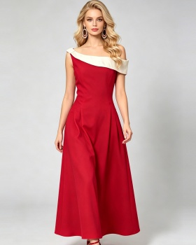 Mixed colors drape formal dress slim dress