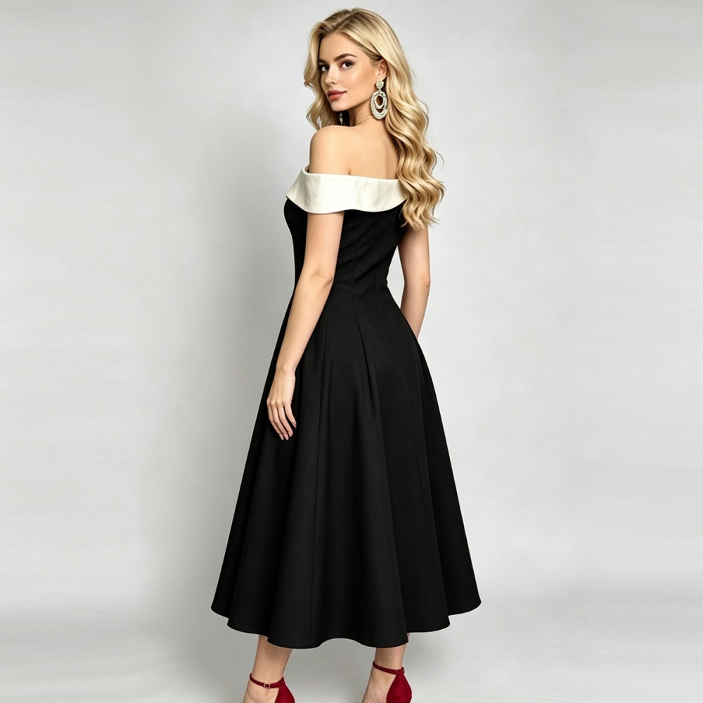 Mixed colors drape formal dress slim dress